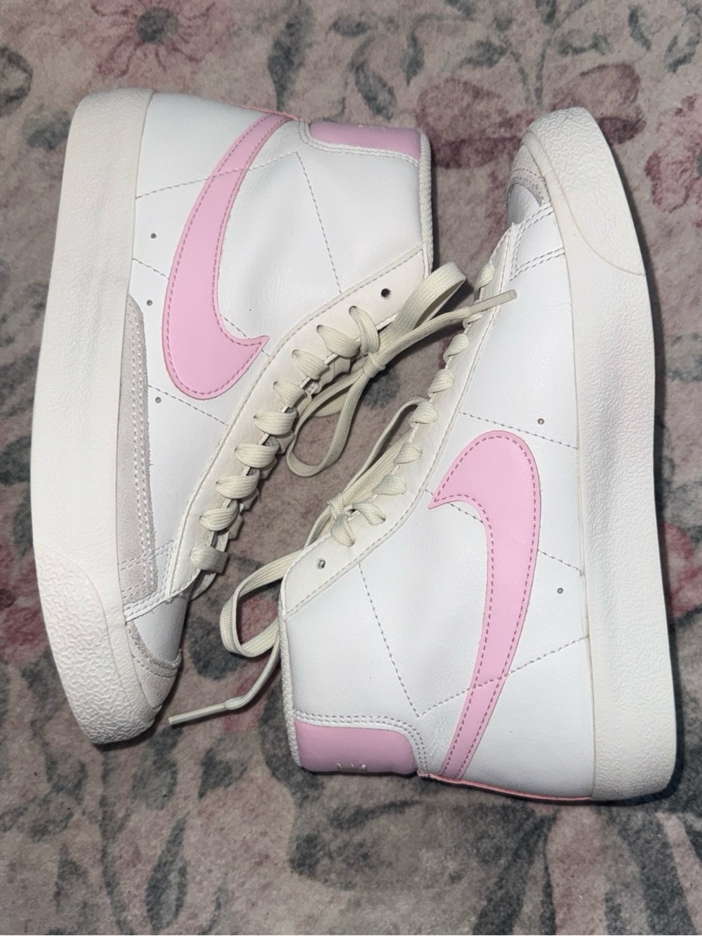 Kids (adult) White & Pink High-Top Nike Blazer Sneakers